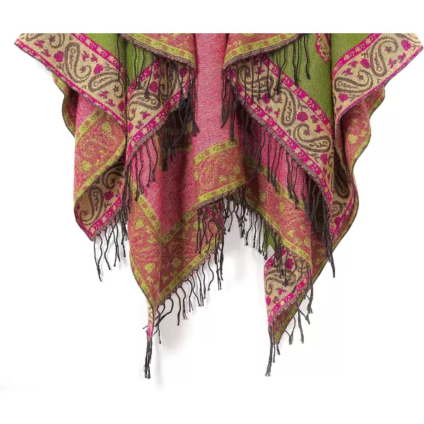 Womens Retro Style Vintage Pattern Tassel Poncho Shawl Cape Wraps For WomenSeries 2green