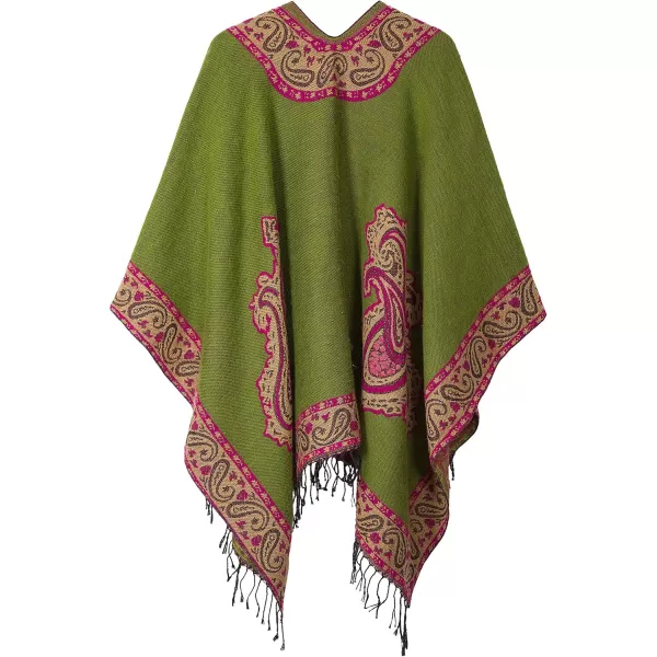 Womens Retro Style Vintage Pattern Tassel Poncho Shawl Cape Wraps For WomenSeries 2green