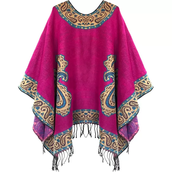 Womens Retro Style Vintage Pattern Tassel Poncho Shawl Cape Wraps For WomenSeries 2rose