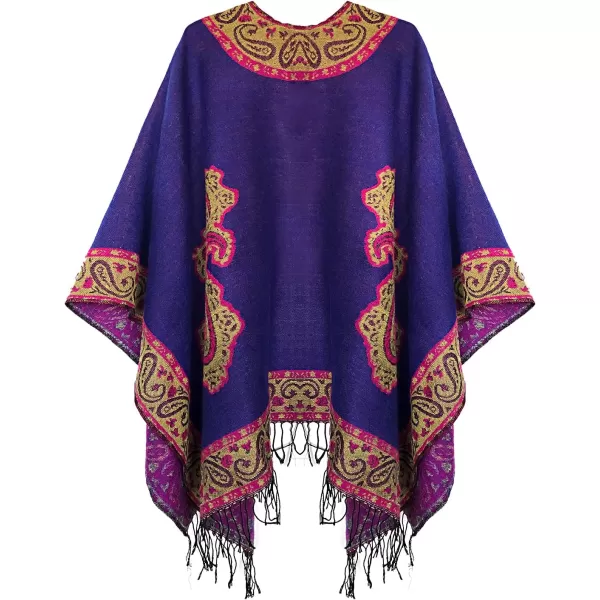 Womens Retro Style Vintage Pattern Tassel Poncho Shawl Cape Wraps For WomenSeries 2royal Blue