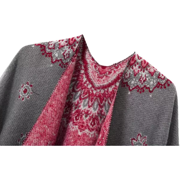 Womens Retro Style Vintage Pattern Tassel Poncho Shawl Cape Wraps For WomenSeries 3gray