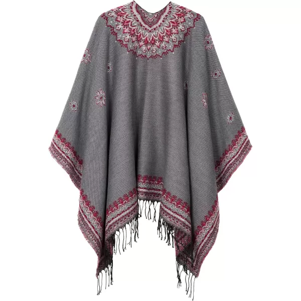 Womens Retro Style Vintage Pattern Tassel Poncho Shawl Cape Wraps For WomenSeries 3gray