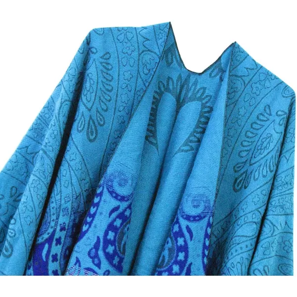 Womens Retro Style Vintage Pattern Tassel Poncho Shawl Cape Wraps For WomenSeries 4blue