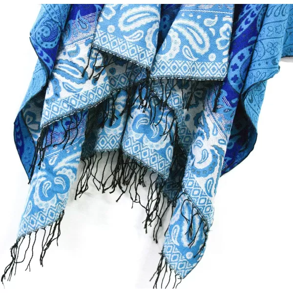 Womens Retro Style Vintage Pattern Tassel Poncho Shawl Cape Wraps For WomenSeries 4blue
