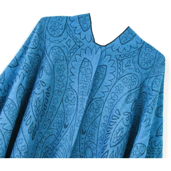Womens Retro Style Vintage Pattern Tassel Poncho Shawl Cape Wraps For WomenSeries 4blue