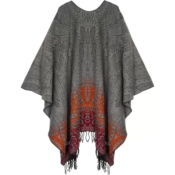 Womens Retro Style Vintage Pattern Tassel Poncho Shawl Cape Wraps For WomenSeries 4grey