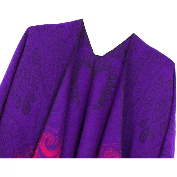 Womens Retro Style Vintage Pattern Tassel Poncho Shawl Cape Wraps For WomenSeries 4purple