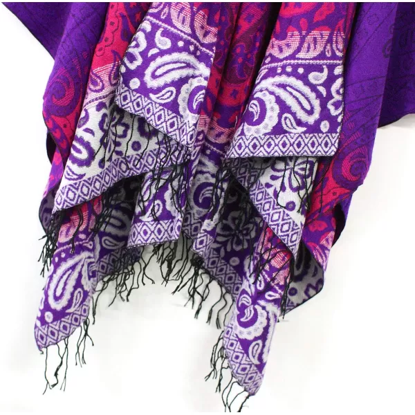 Womens Retro Style Vintage Pattern Tassel Poncho Shawl Cape Wraps For WomenSeries 4purple