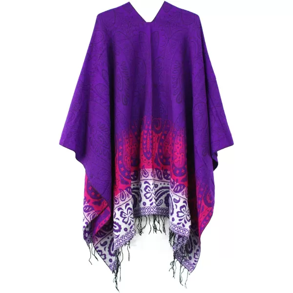 Womens Retro Style Vintage Pattern Tassel Poncho Shawl Cape Wraps For WomenSeries 4purple