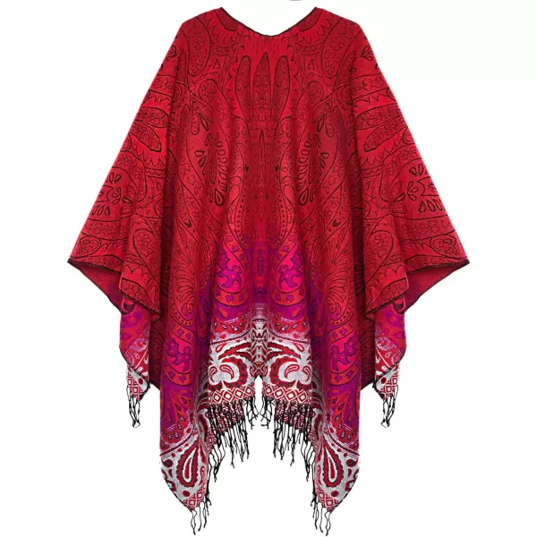 Womens Retro Style Vintage Pattern Tassel Poncho Shawl Cape Wraps For WomenSeries 4red