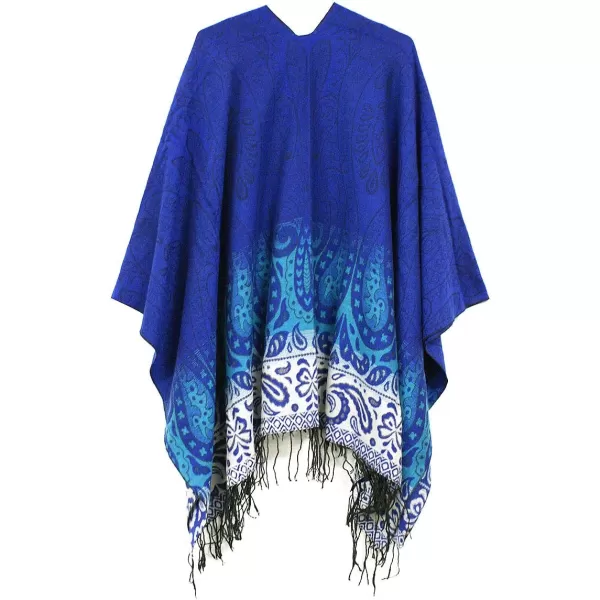 Womens Retro Style Vintage Pattern Tassel Poncho Shawl Cape Wraps For WomenSeries 4royal Blue