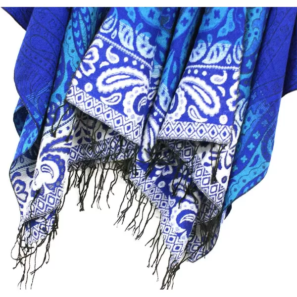 Womens Retro Style Vintage Pattern Tassel Poncho Shawl Cape Wraps For WomenSeries 4royal Blue