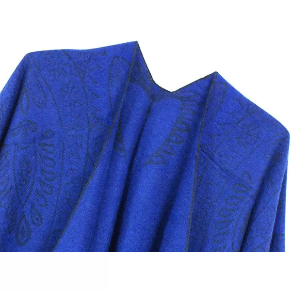 Womens Retro Style Vintage Pattern Tassel Poncho Shawl Cape Wraps For WomenSeries 4royal Blue