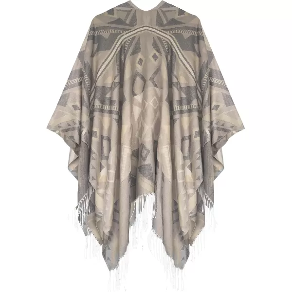 Womens Retro Style Vintage Pattern Tassel Poncho Shawl Cape Wraps For WomenSeries 5beige