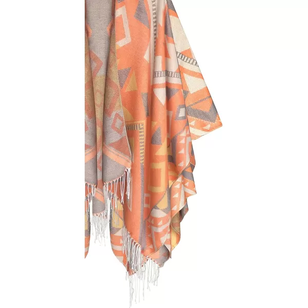 Womens Retro Style Vintage Pattern Tassel Poncho Shawl Cape Wraps For WomenSeries 5orange