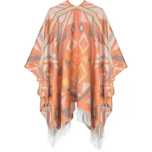 Womens Retro Style Vintage Pattern Tassel Poncho Shawl Cape Wraps For WomenSeries 5orange