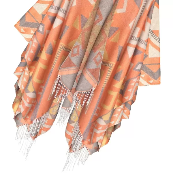 Womens Retro Style Vintage Pattern Tassel Poncho Shawl Cape Wraps For WomenSeries 5orange