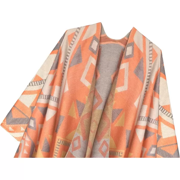 Womens Retro Style Vintage Pattern Tassel Poncho Shawl Cape Wraps For WomenSeries 5orange