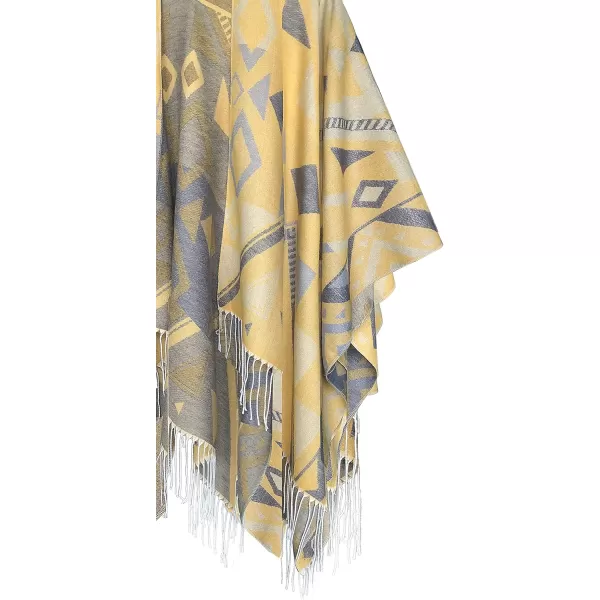 Womens Retro Style Vintage Pattern Tassel Poncho Shawl Cape Wraps For WomenSeries 5yellow