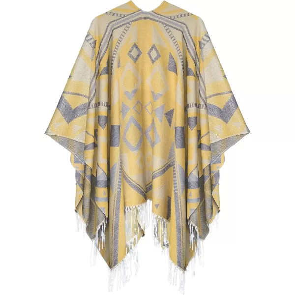 Womens Retro Style Vintage Pattern Tassel Poncho Shawl Cape Wraps For WomenSeries 5yellow