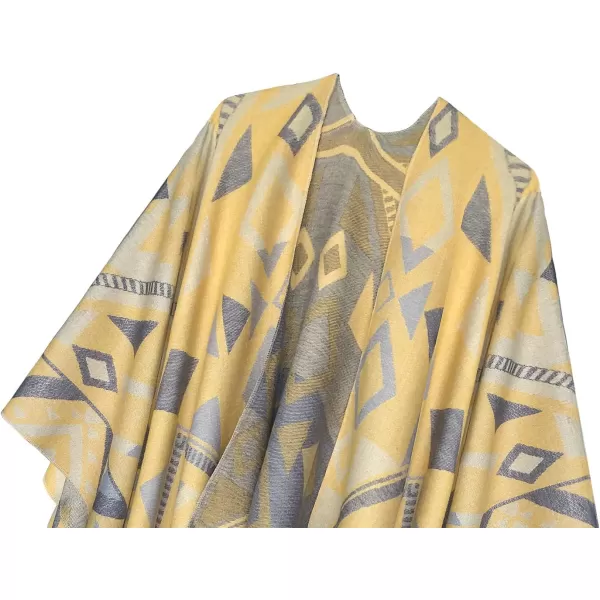 Womens Retro Style Vintage Pattern Tassel Poncho Shawl Cape Wraps For WomenSeries 5yellow