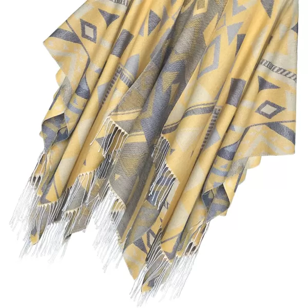 Womens Retro Style Vintage Pattern Tassel Poncho Shawl Cape Wraps For WomenSeries 5yellow
