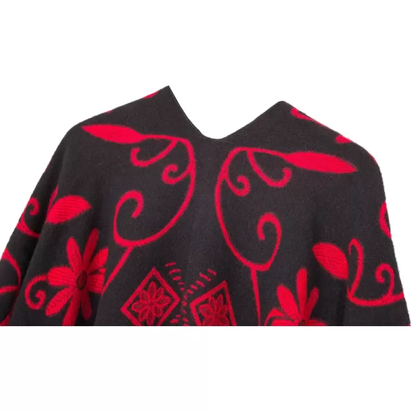 Womens Retro Style Vintage Pattern Tassel Poncho Shawl Cape Wraps For WomenSeries1black