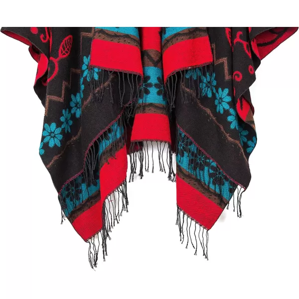 Womens Retro Style Vintage Pattern Tassel Poncho Shawl Cape Wraps For WomenSeries1black