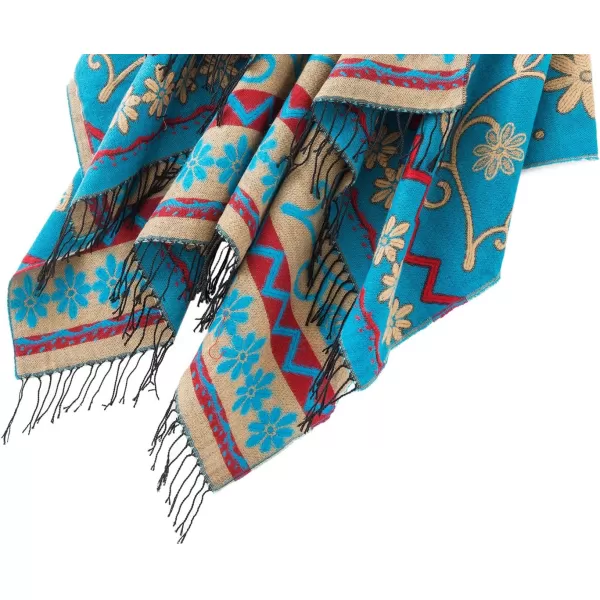 Womens Retro Style Vintage Pattern Tassel Poncho Shawl Cape Wraps For WomenSeries1blue