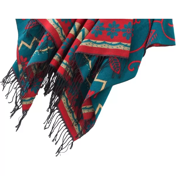 Womens Retro Style Vintage Pattern Tassel Poncho Shawl Cape Wraps For WomenSeries1dark Green