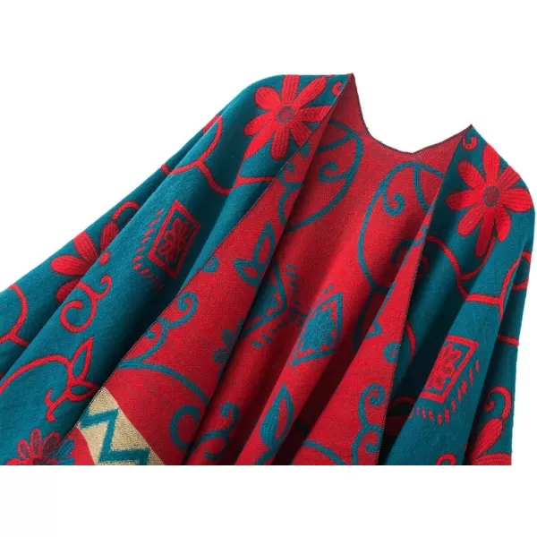 Womens Retro Style Vintage Pattern Tassel Poncho Shawl Cape Wraps For WomenSeries1dark Green