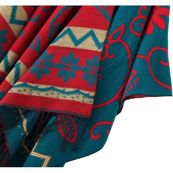 Womens Retro Style Vintage Pattern Tassel Poncho Shawl Cape Wraps For WomenSeries1dark Green