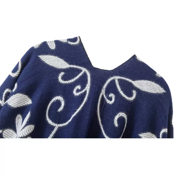 Womens Retro Style Vintage Pattern Tassel Poncho Shawl Cape Wraps For WomenSeries1navy Blue