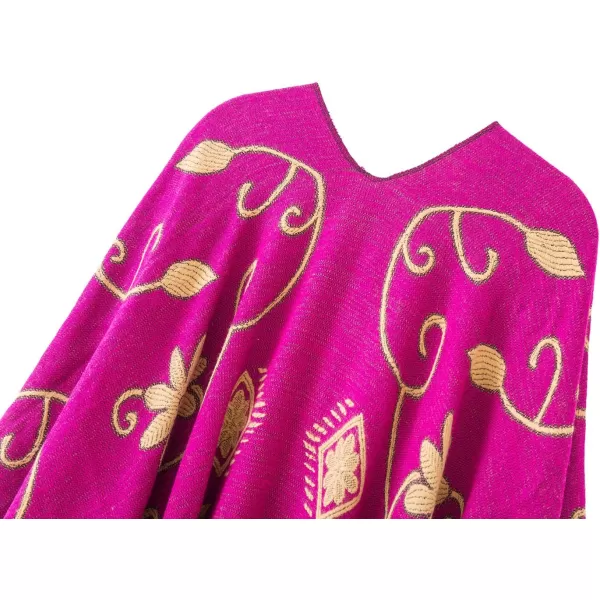 Womens Retro Style Vintage Pattern Tassel Poncho Shawl Cape Wraps For WomenSeries1pink