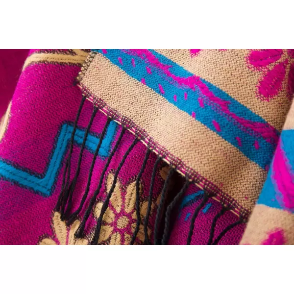 Womens Retro Style Vintage Pattern Tassel Poncho Shawl Cape Wraps For WomenSeries1pink