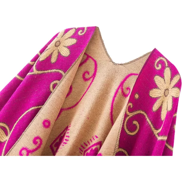 Womens Retro Style Vintage Pattern Tassel Poncho Shawl Cape Wraps For WomenSeries1pink