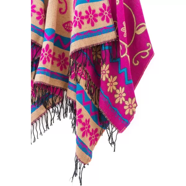 Womens Retro Style Vintage Pattern Tassel Poncho Shawl Cape Wraps For WomenSeries1pink