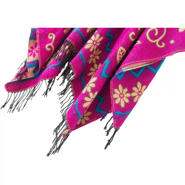 Womens Retro Style Vintage Pattern Tassel Poncho Shawl Cape Wraps For WomenSeries1pink
