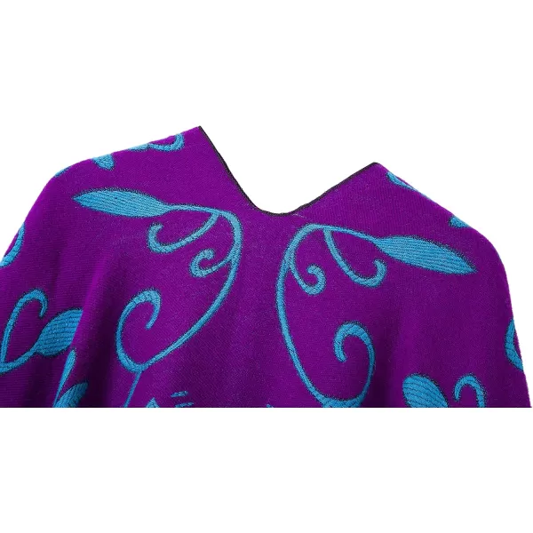 Womens Retro Style Vintage Pattern Tassel Poncho Shawl Cape Wraps For WomenSeries1purple