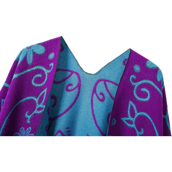 Womens Retro Style Vintage Pattern Tassel Poncho Shawl Cape Wraps For WomenSeries1purple