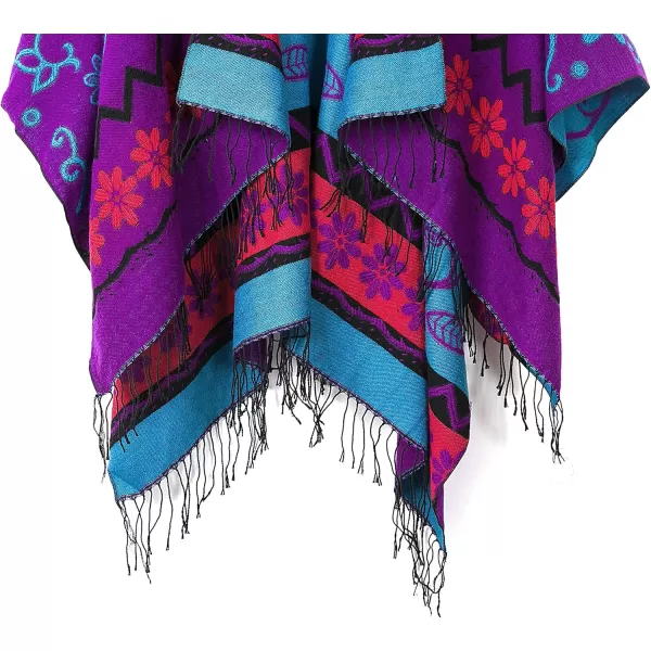 Womens Retro Style Vintage Pattern Tassel Poncho Shawl Cape Wraps For WomenSeries1purple