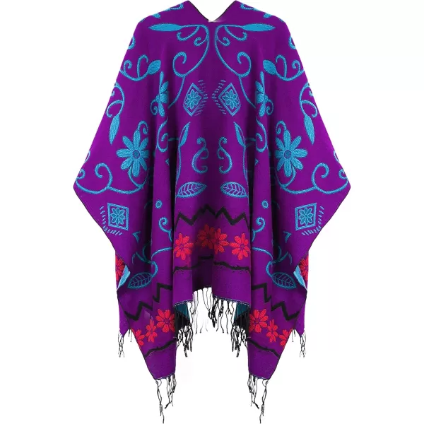 Womens Retro Style Vintage Pattern Tassel Poncho Shawl Cape Wraps For WomenSeries1purple