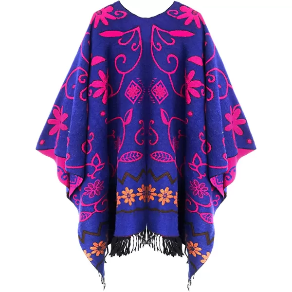 Womens Retro Style Vintage Pattern Tassel Poncho Shawl Cape Wraps For WomenSeries1royal Blue