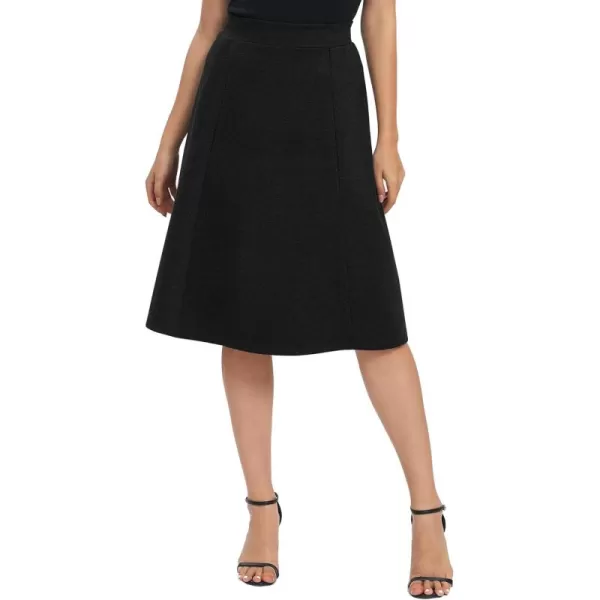Urban CoCo Womens ALine Elastic High Waist Flare Work Midi Knee Length Stretchy SkirtBlack