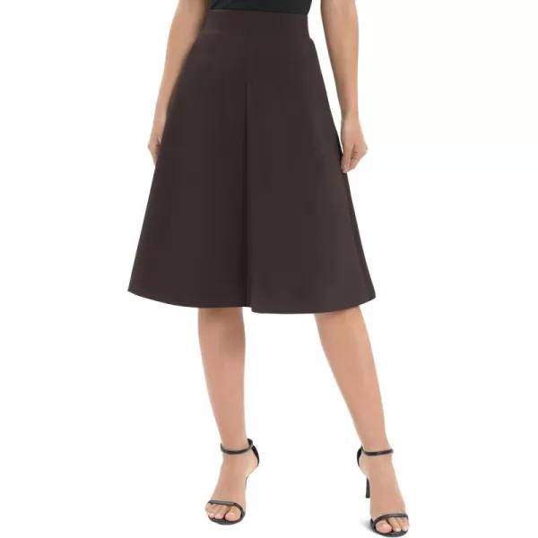 Urban CoCo Womens ALine Elastic High Waist Flare Work Midi Knee Length Stretchy SkirtBrown