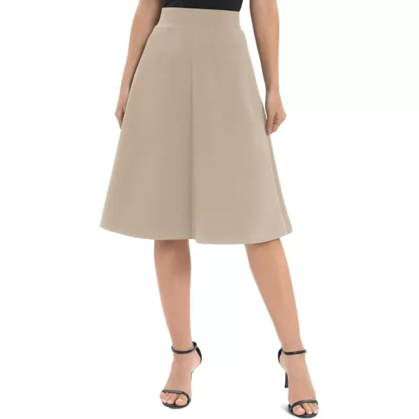 Urban CoCo Womens ALine Elastic High Waist Flare Work Midi Knee Length Stretchy SkirtCamel
