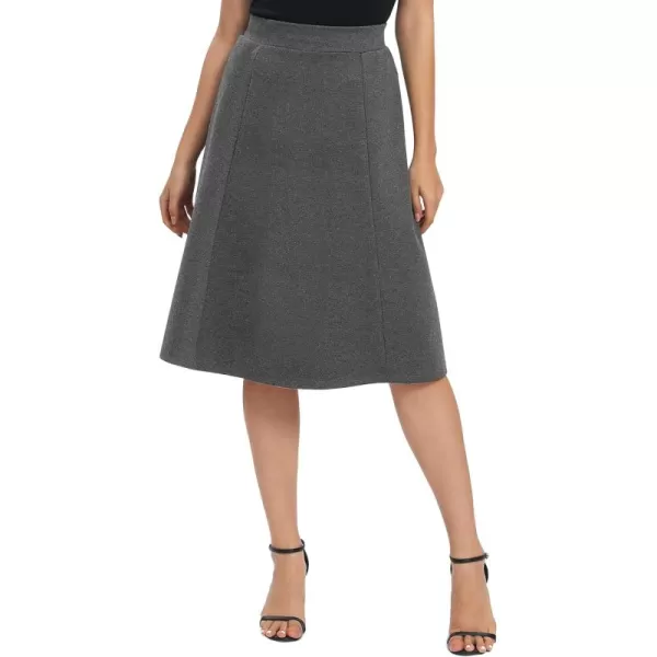 Urban CoCo Womens ALine Elastic High Waist Flare Work Midi Knee Length Stretchy SkirtDeep Grey