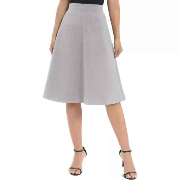 Urban CoCo Womens ALine Elastic High Waist Flare Work Midi Knee Length Stretchy SkirtHeather Grey
