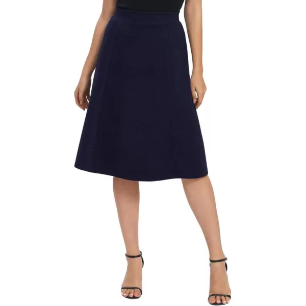 Urban CoCo Womens ALine Elastic High Waist Flare Work Midi Knee Length Stretchy SkirtNavy Blue