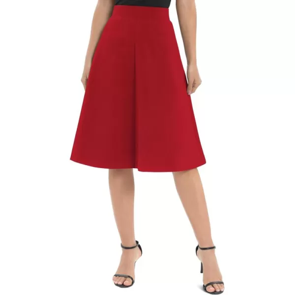 Urban CoCo Womens ALine Elastic High Waist Flare Work Midi Knee Length Stretchy SkirtRed